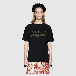 Auth GUCCI OVERSIZE T-SHIRT WITH GUCCI LOGO size S